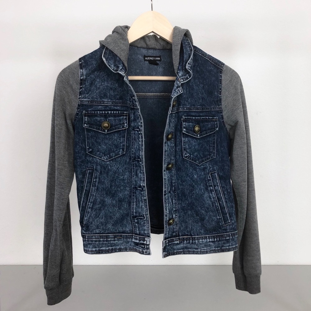 Audrey Ann Acid Washed Denim Mixed Media Jacket